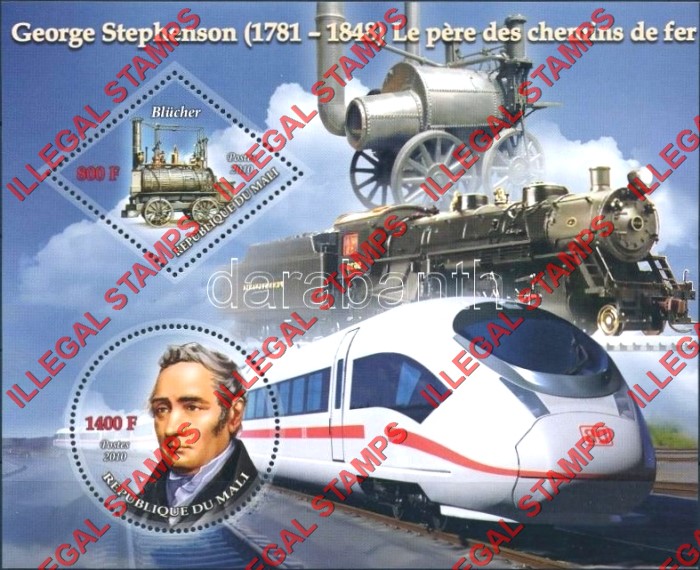 Mali 2010 Trains George Stephenson Illegal Stamp Souvenir Sheet of 2