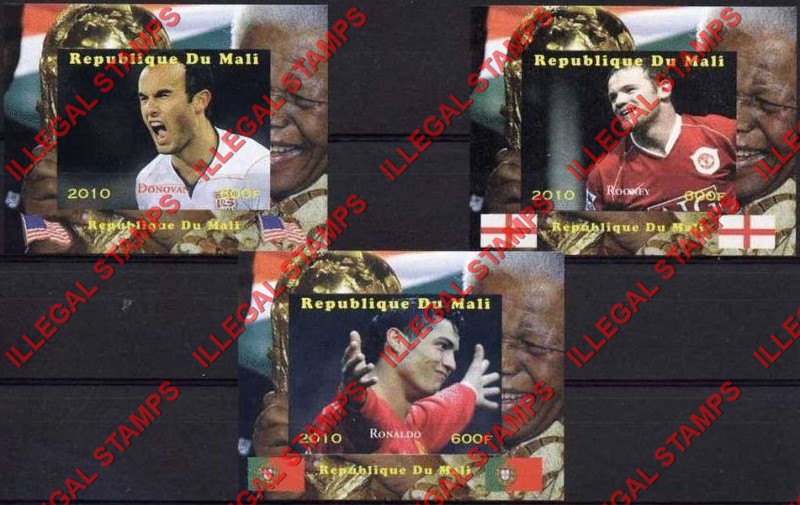 Mali 2010 World Cup Soccer Players Illegal Stamp Souvenir Sheets of 1