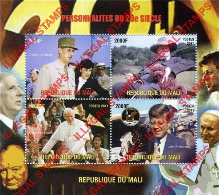 Mali 2011 20th Century Personalities Illegal Stamp Souvenir Sheet of 4