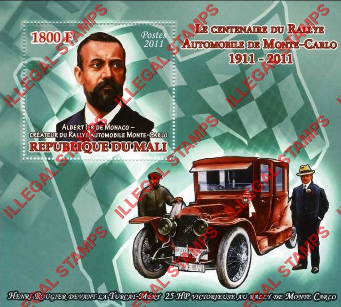 Mali 2011 Albert Monaco Creator of the Monte-Carlo Automobile Rally Illegal Stamp Souvenir Sheet of 1