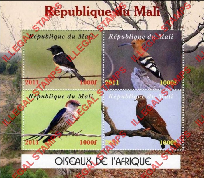 Mali 2011 Birds of Africa Illegal Stamp Souvenir Sheet of 4