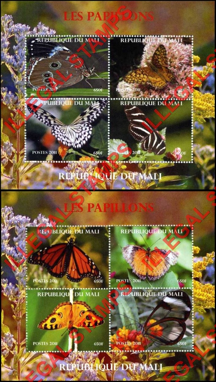 Mali 2011 Butterflies Illegal Stamp Souvenir Sheets of 4