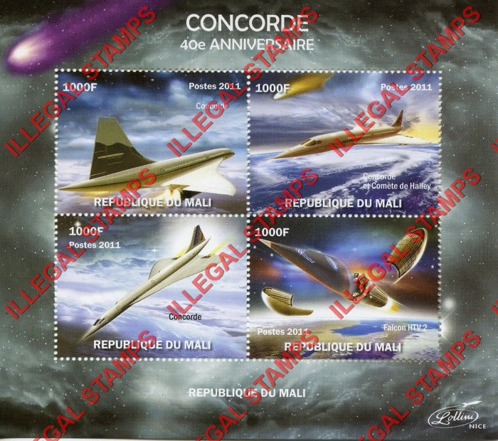 Mali 2011 Concorde Illegal Stamp Souvenir Sheet of 4