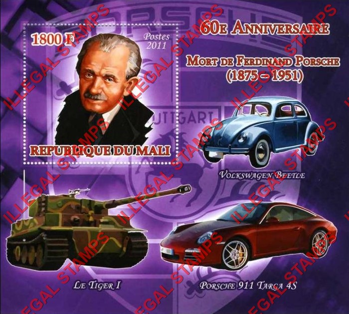 Mali 2011 Ferdinand Porsche Illegal Stamp Souvenir Sheet of 1