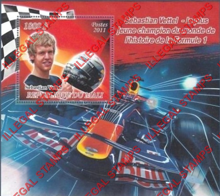 Mali 2011 Formula I Sebastian Vettel Illegal Stamp Souvenir Sheet of 1