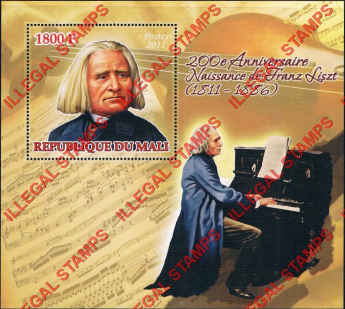 Mali 2011 Franz Liszt Illegal Stamp Souvenir Sheet of 1
