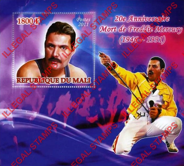 Mali 2011 Freddie Mercury Queen Illegal Stamp Souvenir Sheet of 1