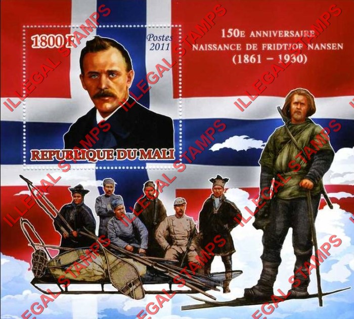 Mali 2011 Fridtjof Nansen Arctic Explorer Illegal Stamp Souvenir Sheet of 1