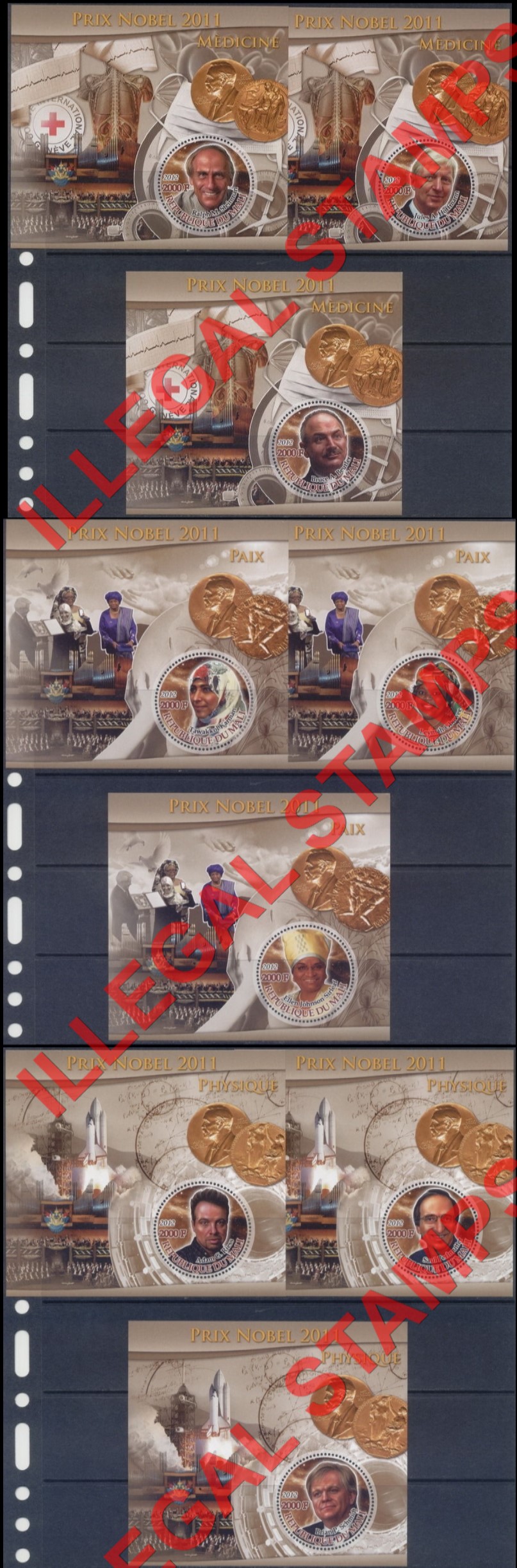 Mali 2011 Nobel Prize Illegal Stamp Souvenir Sheets of 1 (Part 2)