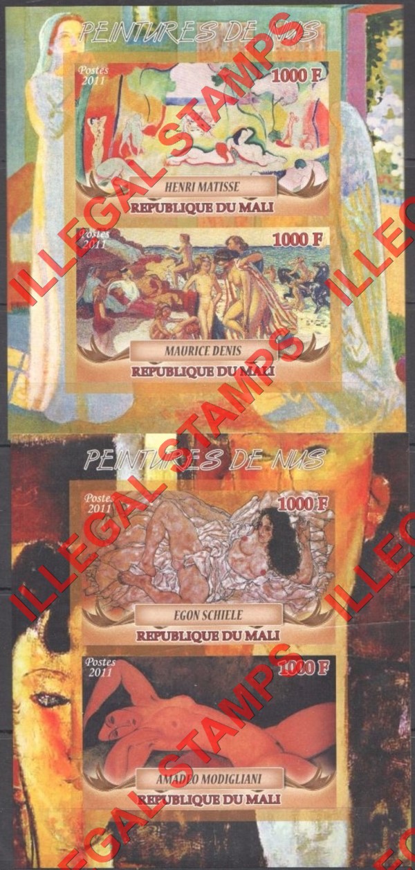 Mali 2011 Paintings Nudes Illegal Stamp Souvenir Sheets of 2 (Part 4)