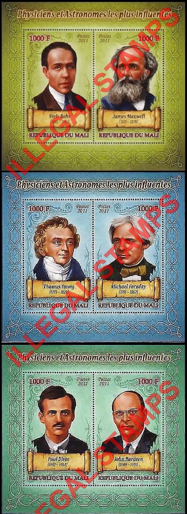 Mali 2011 Physicians and Astronomers Illegal Stamp Souvenir Sheets of 2 (Part 1)
