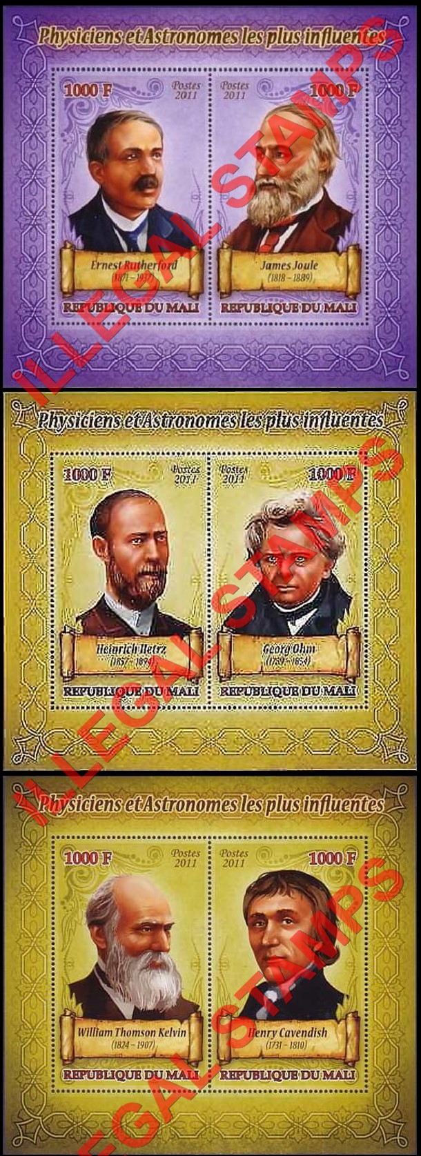 Mali 2011 Physicians and Astronomers Illegal Stamp Souvenir Sheets of 2 (Part 4)