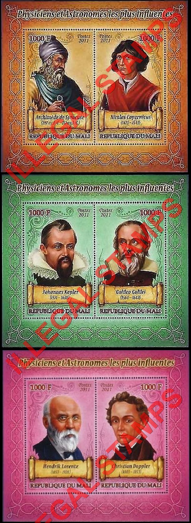 Mali 2011 Physicians and Astronomers Illegal Stamp Souvenir Sheets of 2 (Part 5)