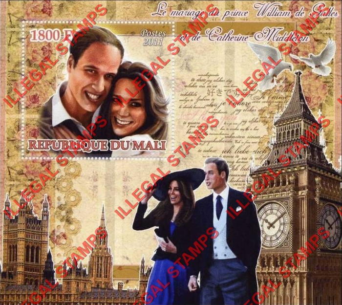 Mali 2011 Prince William and Catherine Middleton Marriage Illegal Stamp Souvenir Sheet of 1