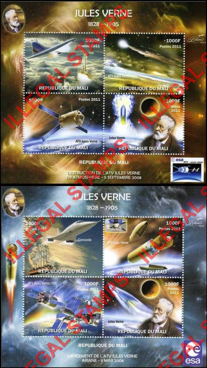Mali 2011 Space Jules Verne Concorde Illegal Stamp Souvenir Sheets of 4
