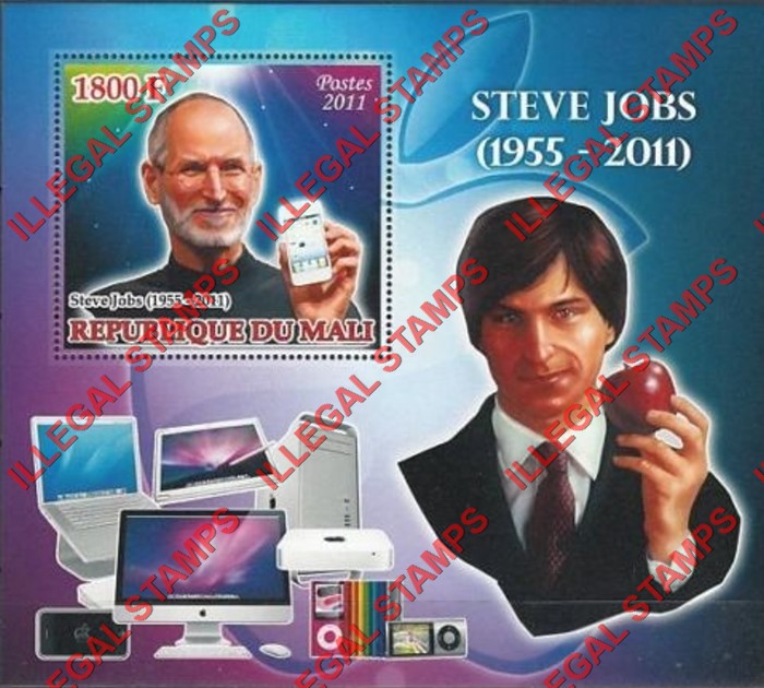 Mali 2011 Steve Jobs Apple Computers Illegal Stamp Souvenir Sheet of 1