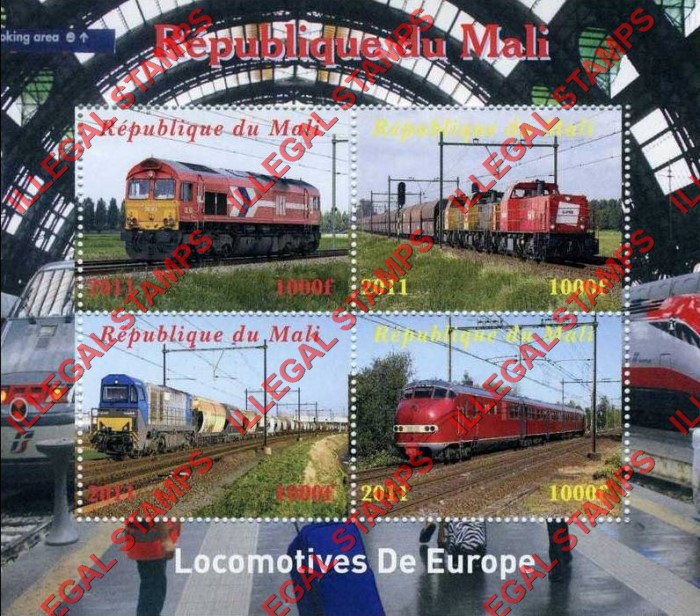 Mali 2011 Trains in Europe Illegal Stamp Souvenir Sheet of 4