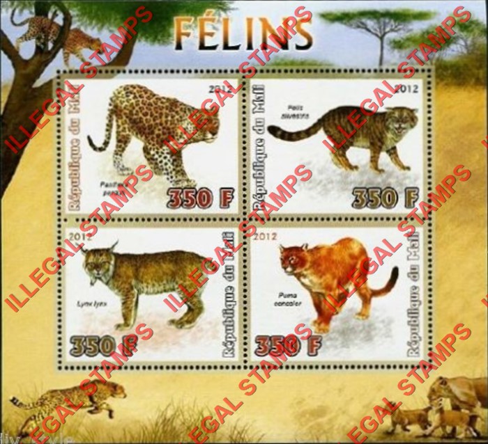 Mali 2012 Big Cats Illegal Stamp Souvenir Sheet of 4