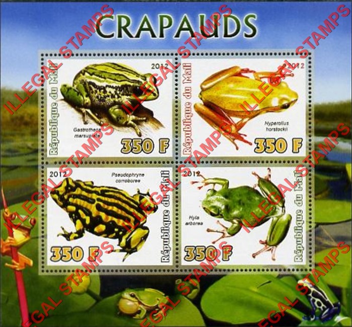 Mali 2012 Frogs Illegal Stamp Souvenir Sheet of 4