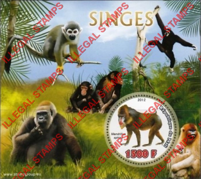 Mali 2012 Monkeys Illegal Stamp Souvenir Sheet of 1