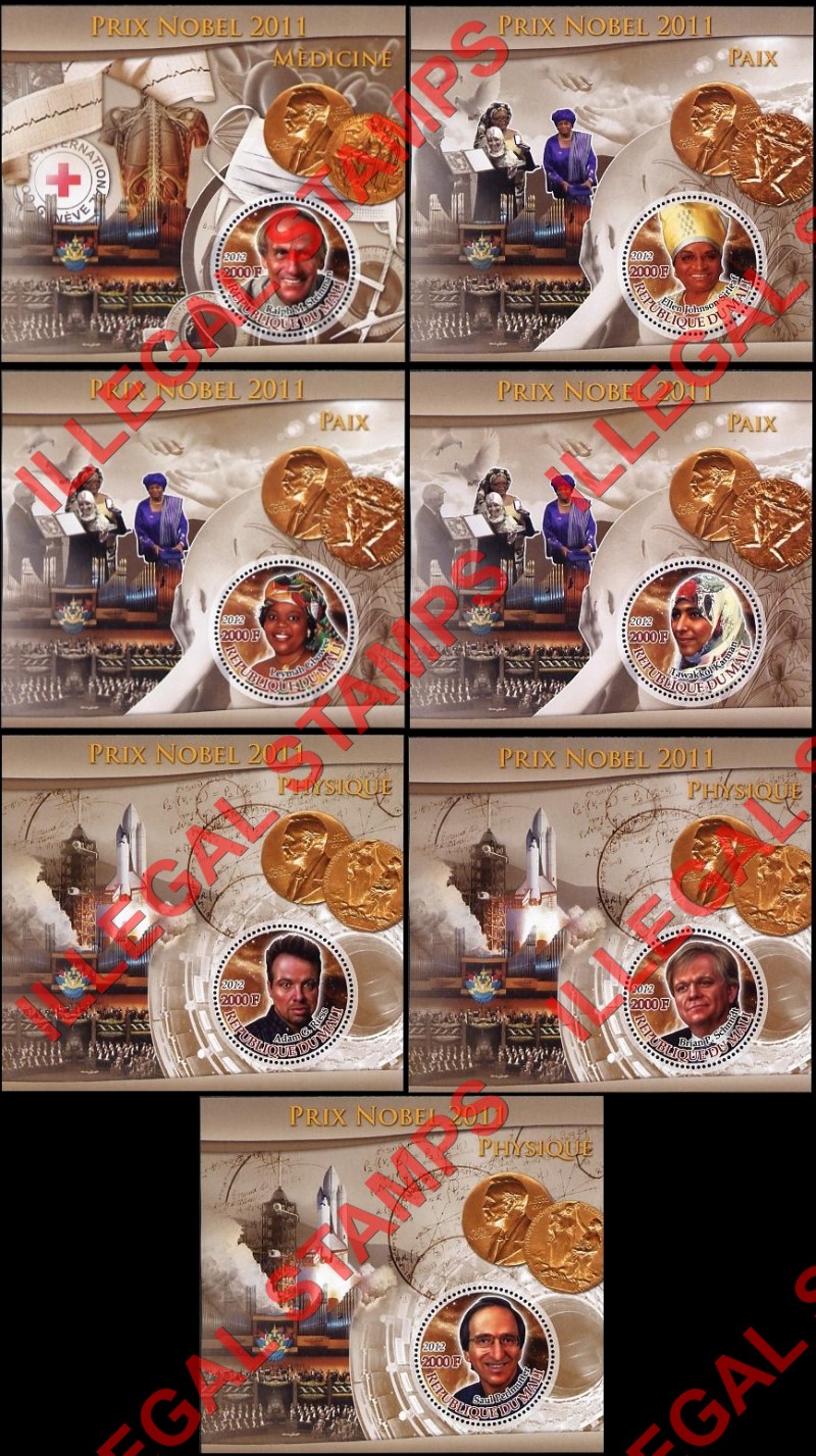 Mali 2012 Nobel Prize Illegal Stamp Souvenir Sheets of 1 (Part 2)