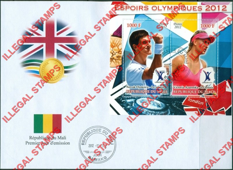 Mali 2012 Olympic Hopefuls Illegal Stamp Souvenir Sheet of 2 on Fake First Day Cover