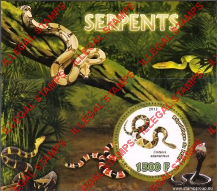 Mali 2012 Snakes Serpents Illegal Stamp Souvenir Sheet of 1