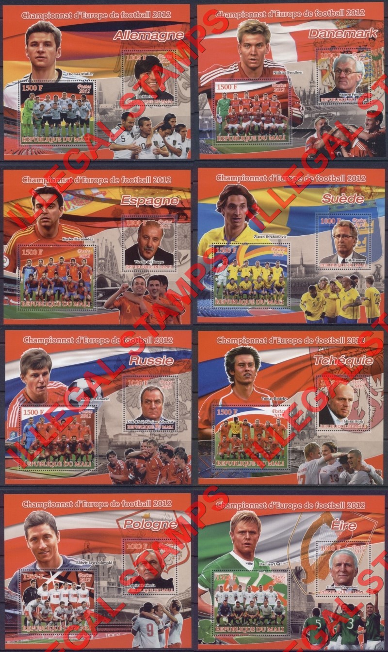 Mali 2012 Soccer Champions Illegal Stamp Souvenir Sheets of 2 (Part 1)