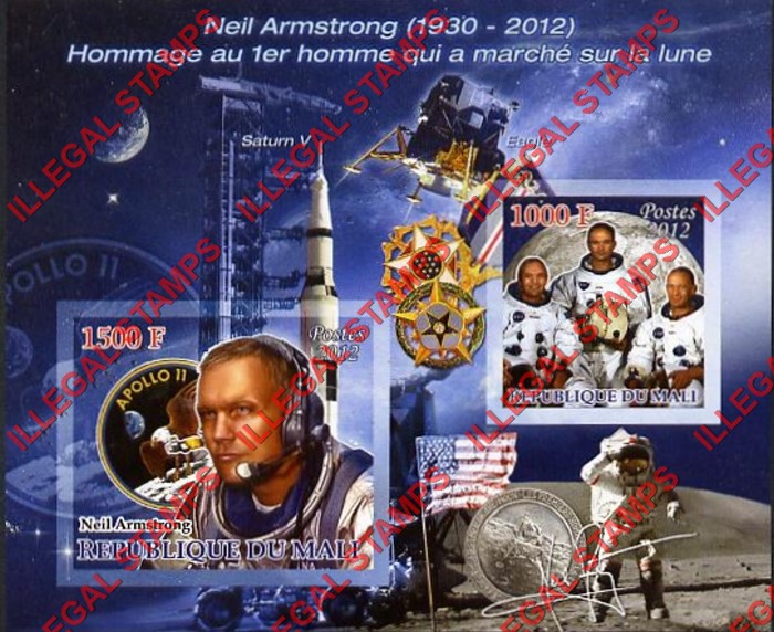 Mali 2012 Space Neil Armstrong Illegal Stamp Souvenir Sheet of 2