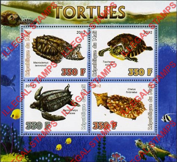 Mali 2012 Turtles Illegal Stamp Souvenir Sheet of 4