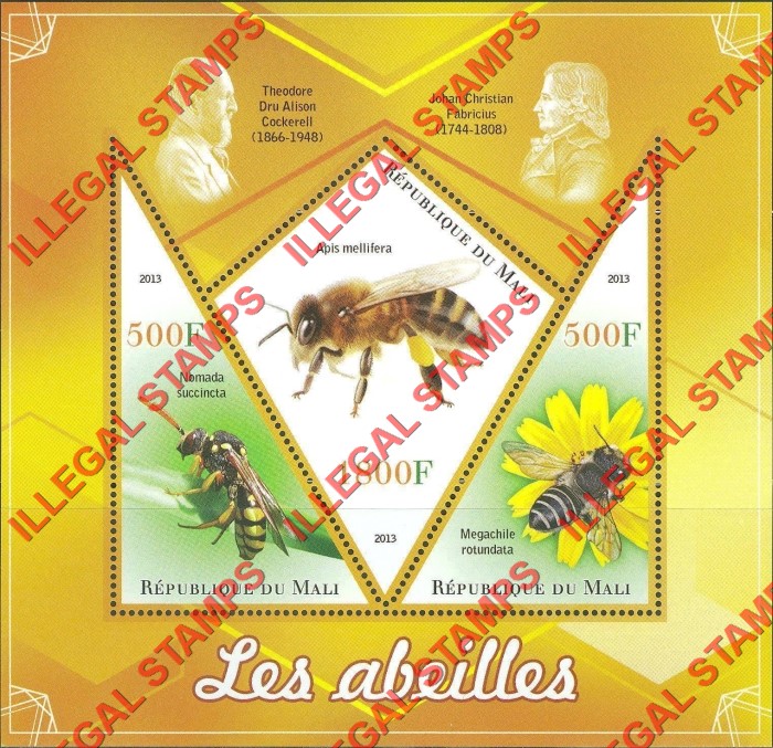 Mali 2013 Bees Illegal Stamp Souvenir Sheet of 3