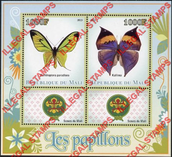 Mali 2013 Butterflies and Scouts Illegal Stamp Souvenir Sheet of 2