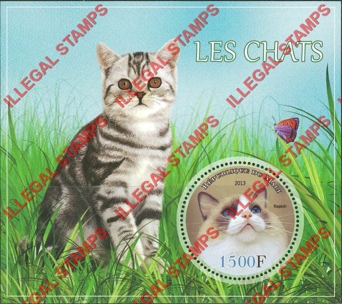 Mali 2013 Cats Illegal Stamp Souvenir Sheet of 1