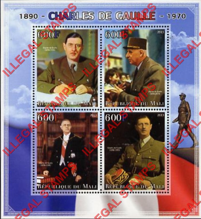 Mali 2013 Charles de Gaulle Illegal Stamp Souvenir Sheet of 4