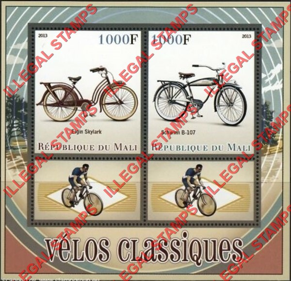 Mali 2013 Classic Bicycles Illegal Stamp Souvenir Sheet of 2