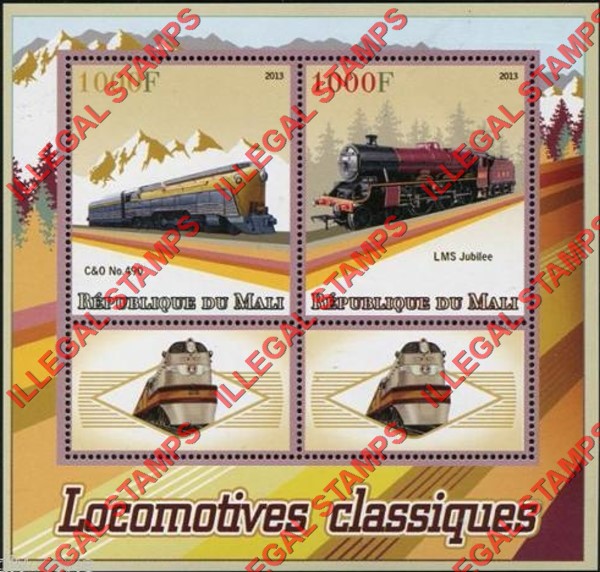 Mali 2013 Classic Locomotives Illegal Stamp Souvenir Sheet of 2