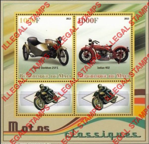 Mali 2013 Classic Motorcycles Illegal Stamp Souvenir Sheet of 2