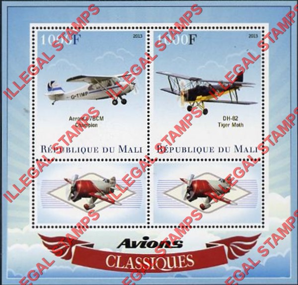 Mali 2013 Classic Planes Illegal Stamp Souvenir Sheet of 2