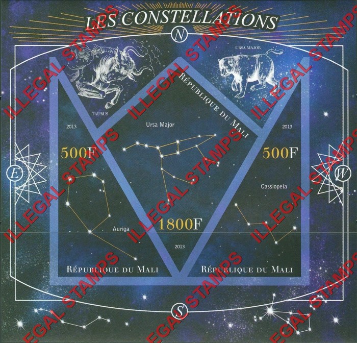 Mali 2013 Constellations Illegal Stamp Souvenir Sheet of 3