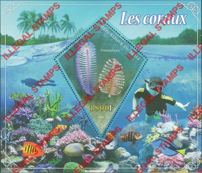 Mali 2013 Coral Illegal Stamp Souvenir Sheet of 1