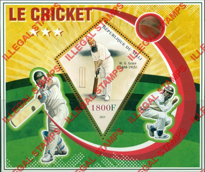 Mali 2013 Cricket Players Illegal Stamp Souvenir Sheet of 1