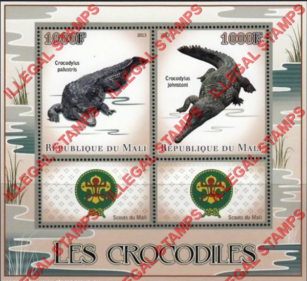 Mali 2013 Crocodiles and Scouts Illegal Stamp Souvenir Sheet of 2