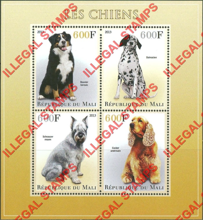 Mali 2013 Dogs Illegal Stamp Souvenir Sheet of 4