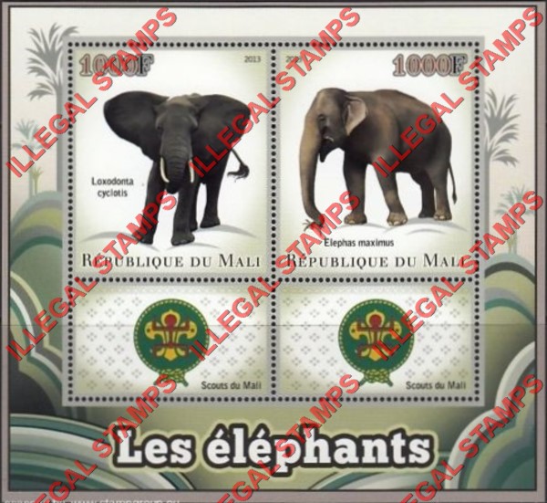 Mali 2013 Elephants and Scouts Illegal Stamp Souvenir Sheet of 2