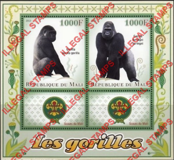 Mali 2013 Gorillas and Scouts Illegal Stamp Souvenir Sheet of 2