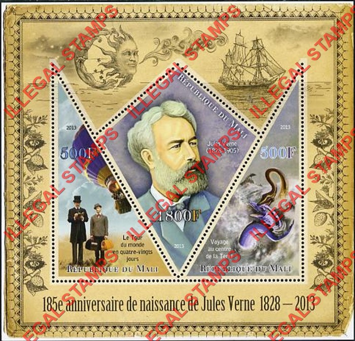 Mali 2013 Jules Verne Illegal Stamp Souvenir Sheet of 3