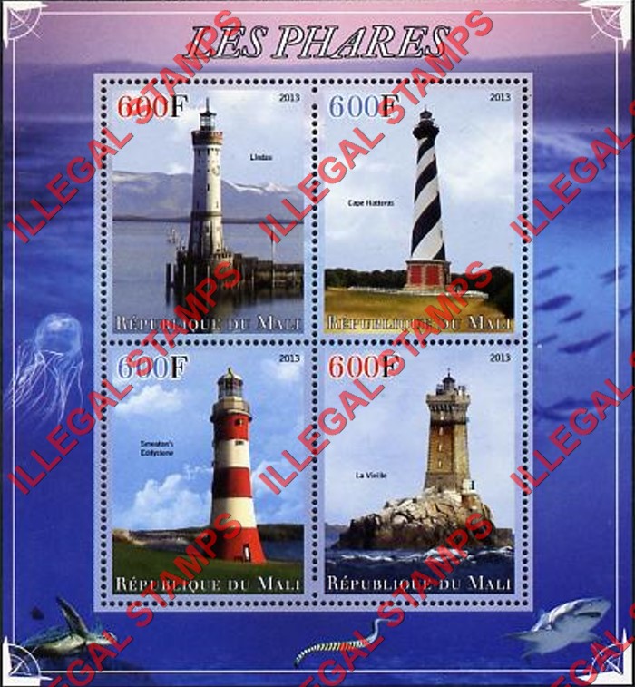 Mali 2013 Lighthouses Illegal Stamp Souvenir Sheet of 4