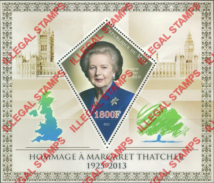 Mali 2013 Margaret Thatcher Illegal Stamp Souvenir Sheet of 1