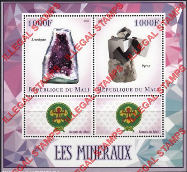 Mali 2013 Minerals and Scouts Illegal Stamp Souvenir Sheet of 2