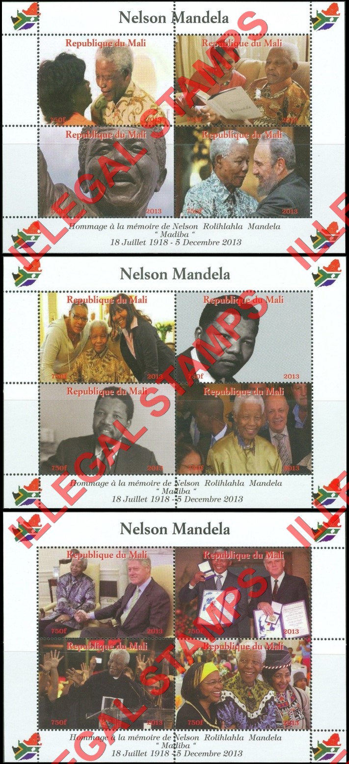 Mali 2013 Nelson Mandela with Map Illegal Stamp Souvenir Sheets of 4